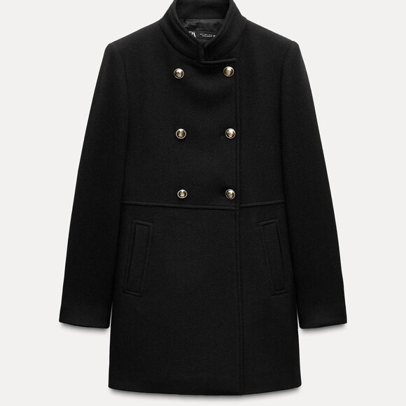 Zara Double-Breasted High Collar Wool Coat/SIZE S - Picture 1 of 3